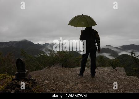 Blick auf Hyakken-gura '3600 Gipfel von Kumano Kodo' nach Regen, Kumano Kodo Pilgerroute, Wakayama, Japan Stockfoto