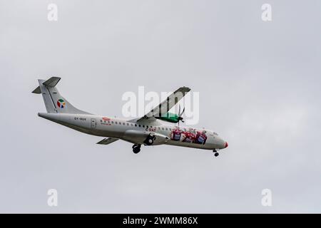 stockholm, schweden, 04 aug 2023, OY-RUV Danish Air Transport DAT ATR 72 Flugzeug landet auf dem Flughafen von bromma *** stockholm, schweden, 04 aug 2023, OY RUV Danish Air Transport DAT ATR 72 Flugzeug landet auf dem Flughafen von Bromma Copyright: XWolfgangxSimlingerx Stockfoto