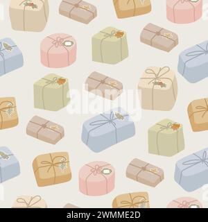 Weihnachten Geschenkboxen Boho Nahtlose Muster Hintergrund Stockfoto