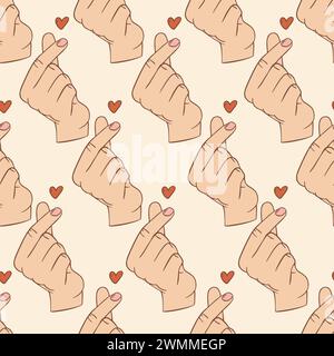 Hand machen Herzzeichen. Fingerherz, Hand Gezeichnet Nahtlose Muster Hintergrund Stockfoto