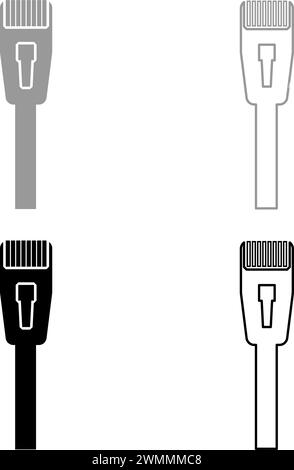 Steckverbinder mit Drahttechnologie ethernet rj45 Internet Concept Kabelbuchse Set Symbol grau schwarz Vektor Illustration Bild einfache Vollfüllung Stock Vektor