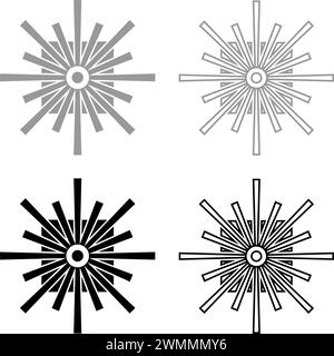Optischer Steckverbinder Port Glasfaserkabel Laserstrahl Set Symbol grau schwarz Vektor Illustration Bild einfache Vollfüllung Kontur Linie dünn flach Stil Stock Vektor