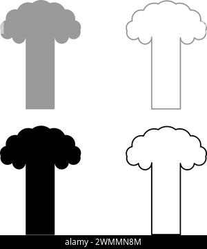 Nuklearexplosion Burst Pilz Explosivvernichtung Set Symbol grau schwarz Farbe Vektor Illustration Bild einfache feste Füllung Umrisslinie Stock Vektor