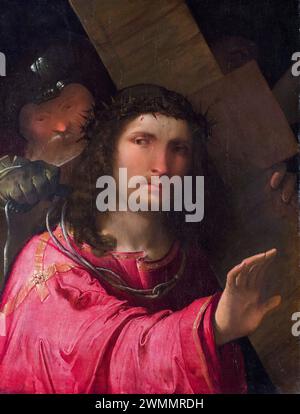 Altobello Melone, Christus trägt das Kreuz, Gemälde in Öl auf Holz, um 1515 Stockfoto