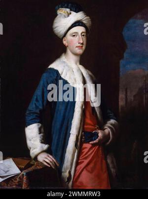 John Montagu (1718–1792), 4. Earl of Sandwich, Staatsmann, Politiker und Erfinder des Sandwiches, Portraitgemälde in Öl auf Leinwand von Joseph Highmore, 1740 Stockfoto