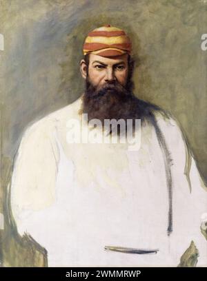 William Gilbert Grace (1848–1915) (WG Grace), Amateur-Cricketspieler und Doktor, unvollendetes Porträtgemälde in Öl auf Leinwand von Archibald John Stuart Wortley (zugeschrieben), 1885-1905 Stockfoto