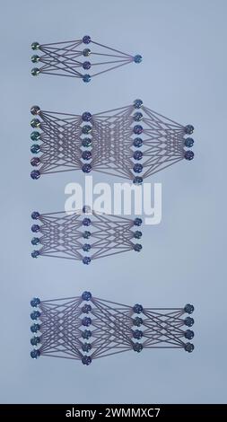 Neuronale Netzstruktur: 3D-Modell von Neuronen und Verbindungen, 3D-Rendering Stockfoto