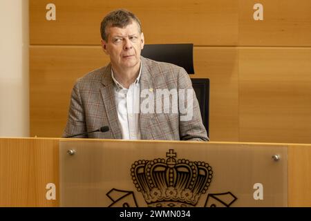 Brüssel, Belgien Februar 2024. Jean-Marc Delizee von PS, dargestellt während einer Sitzung der parlamentarischen kommission für Mobilität und öffentliche Unternehmen im bundesparlament am Dienstag, den 27. Februar 2024, in Brüssel. In dieser Sitzung wird die Situation in der belgischen Post-Gruppe bpost erörtert. BELGA FOTO NICOLAS MAETERLINCK Credit: Belga News Agency/Alamy Live News Stockfoto