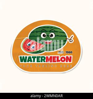 Wassermelonenscheibe Sommerfrucht realistisches Etikett und Aufkleber oder Badge Vorlage für Verpackung Vektor Illustration Stock Vektor
