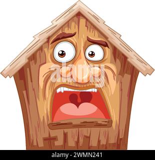 Ein anthropomorphes Haus, das einen verängstigten Ausdruck zeigt. Stock Vektor