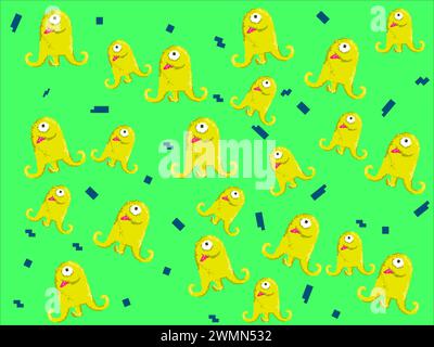 Kunst Illustration Zeichnen Artwork Hintergrund Pixel Charakter Symbol Design Konzept Muster Set von Monster Alien Stock Vektor