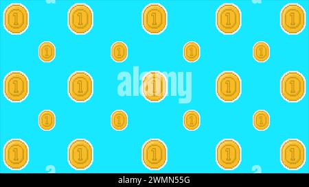 Kunst Illustration Zeichnen Kunstwerk Hintergrund Pixel Zeichen Symbol Design Konzept Satz Goldmünze Stock Vektor