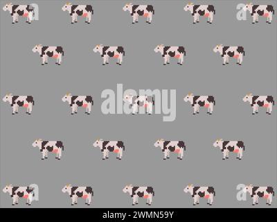 Kunst Illustration Zeichnen Kunstwerk Hintergrund Pixel Zeichen Symbol Design Konzept Muster Satz Kuhtier Stock Vektor