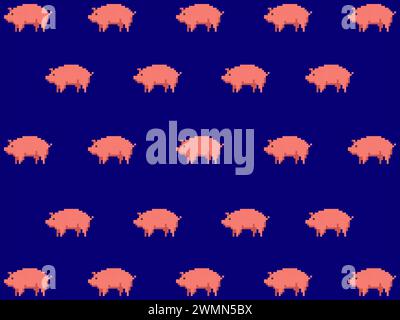 Kunst Illustration Zeichnen Kunstwerk Hintergrund Pixel Zeichen Symbol Design Konzept Muster Satz Schwein Tier Stock Vektor