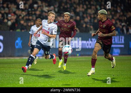 Aarhus, Dänemark. Februar 2024. Tobias Bech (31) von AGF wurde während des 3F Superliga-Spiels zwischen Aarhus GF und FC Midtjylland im Ceres Park in Aarhus gesehen. (Foto: Gonzales Foto - Morten Kjaer). Stockfoto