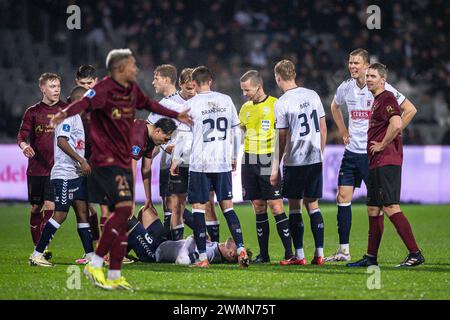 Aarhus, Dänemark. Februar 2024. Patrick Mortensen (9) von AGF wurde während des 3F Superliga-Spiels zwischen Aarhus GF und FC Midtjylland im Ceres Park in Aarhus gesehen. (Foto: Gonzales Foto - Morten Kjaer). Stockfoto