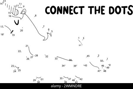Verbinde das Spiel „Dots“. Einhorn-Arbeitsblatt zum Ausdrucken für Kinder. Kann als Ausmalbuch für Kinder verwendet werden. Stock Vektor