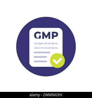 GMP-Symbol, Gute Herstellungspraxis, flacher Vektor Stock Vektor
