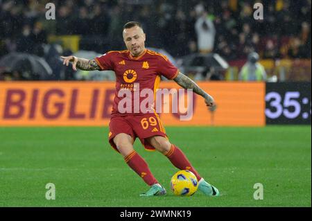 Foto Fabrizio Corradetti/LaPresse 26 Febbraio 2024 Roma, Italia - AS Roma vs Turin FC - Campionato italiano di calcio Serie A TIM 2023/2024 - Stadio Olimpico. Nella Foto: Angelino (AS Roma); 26. Februar 2024 Rom, Italien - AS Roma vs Turin FC - italienische Fußballmeisterschaft der Serie A 2023/2024 - Olympisches Stadion. Auf dem Foto: Angelino (AS Roma); Stockfoto