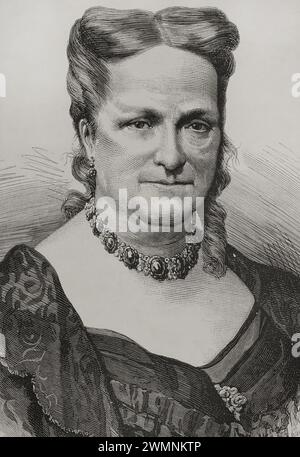 María Cristina de Borbón aus den beiden Sizilien (1806-1878). Königin von Spanien zwischen 1829 und 1833 durch Heirat mit König Ferdinand VII., von dem sie seine vierte und letzte Frau war. Regent des Königreichs von 1833 bis 1840. Hochformat. Illustration von Badillo. Stich von Arturo Carretero (1852-1903). Details. La Ilustración Española y Americana (die spanische und amerikanische Illustration), 1878. Stockfoto