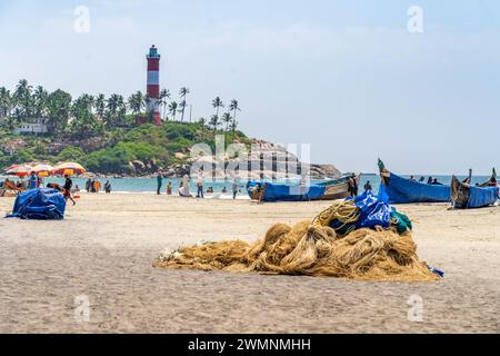 Kovalam ist ein international bekannter Strand mit drei angrenzenden halbmondförmigen Stränden. Seit den 1930er Jahren ist es ein beliebtes Touristenziel Stockfoto