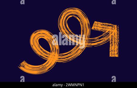 Pinsel gezeichnet dickes Doodle Squiggle Pfeil. Gelbes Grunge-Banner für Ihr Design. Abstraktes Symbol mit Kreide. Tintenspritzer und künstlerische Designelemente. Stock Vektor