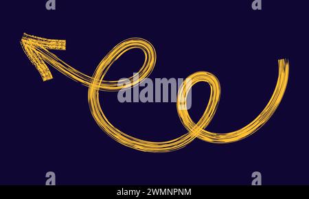 Pinsel gezeichnet dickes Doodle Squiggle Pfeil. Gelbes Grunge-Banner für Ihr Design. Abstraktes Symbol mit Kreide. Tintenspritzer und künstlerische Designelemente. Stock Vektor