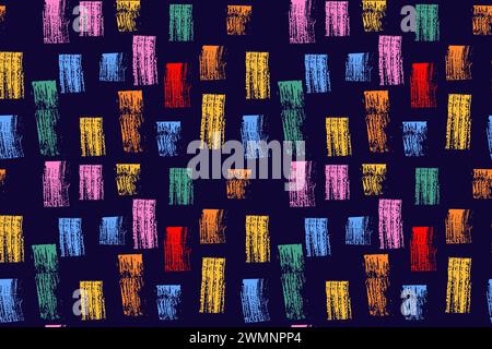 Nahtloses Muster mit Pinsel gezeichneter dicker Doodle-Linien. Farbiges Grunge-Banner für dein Design. Abstraktes Symbol mit Kreide. Tintenspritzer und künstlerisches DE Stock Vektor