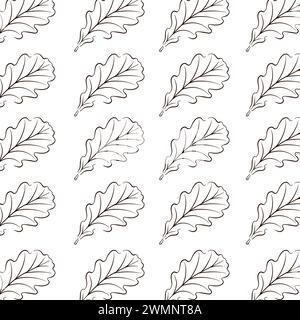 Nahtloses Waldmuster aus Eiche in Linienart, Outline-Stil. Design für Tapeten, Textil. Vektorillustration auf weißem Hintergrund. Stock Vektor