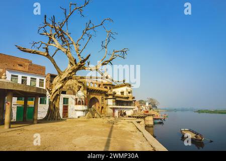 Landschaft des Flusses Yamuna bei Mathura, Uttar Pradesh, Indien Stockfoto