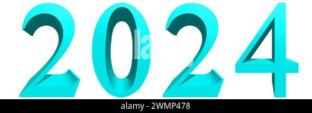 Konzept Konzept 2024 Jahre aus blauer Schrift isoliert auf weißem Hintergrund. Eine abstrakte 3D-Illustration als Metapher für Zukunft und Hoffnung, Geschäft Stockfoto