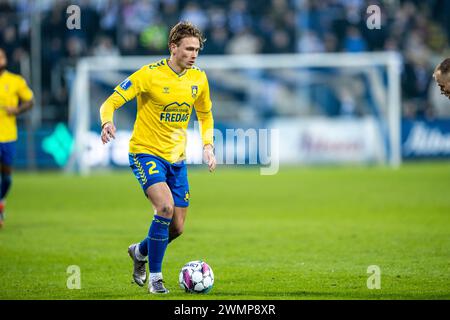 Odense, Dänemark. Februar 2024. Sebastian Sebulonsen (2) von Broendby IF im 3F Superliga-Spiel zwischen Odense BK und Broendby IF im Nature Energy Park in Odense. (Foto: Gonzales Foto - Teis Markfoged). Stockfoto