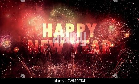 Happy New Year, Feuerwerk. Stockfoto