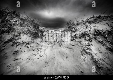 Statische Häuser auf Sanddünen Coatham Beach North Yorkshire Großbritannien Stockfoto