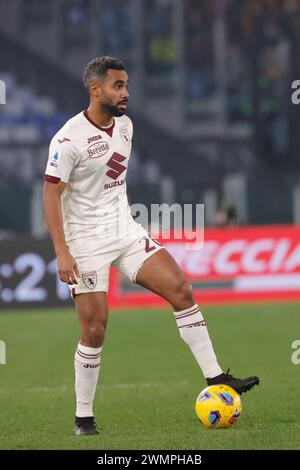 Rom, Latium, Italien. Februar 2024. Koffi Djidj von Turin während des Fußballspiels der Serie A ALS Roma - Turin FC Stadio Olimpico am 25. Februar 2024 in Rom, Italien. (Kreditbild: © Ciro de Luca/ZUMA Press Wire) NUR REDAKTIONELLE VERWENDUNG! Nicht für kommerzielle ZWECKE! Stockfoto