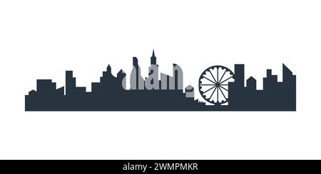 Stadt Silhouette schwarz einfaches Banner mit Riesenrad, Innenstadt Gebäude Vektor Illustration Stock Vektor