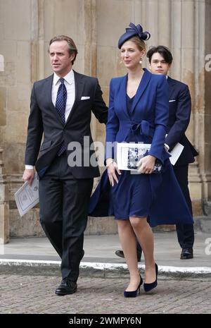 Aktenfoto vom 29. April 03/22 von Lady Gabriella Kingston und Thomas Kingston, die nach einem Thanksgiving-Gottesdienst für das Leben des Duke of Edinburgh in der Westminster Abbey in London verließen. Thomas Kingston, der Ehemann von Prinz und Prinzessin Michael von Kents Tochter Lady Gabriella Kingston, ist gestorben, wie Buckingham Palace bekannt gab. Ausgabedatum: Dienstag, 27. Februar 2024. Stockfoto