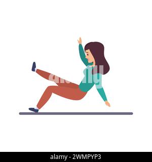 Frau fällt auf rutschigen Boden, Fehler der jungen weiblichen Charaktervektor-Illustration Stock Vektor