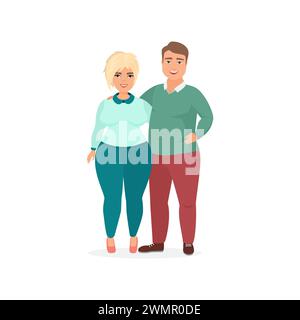 Junge glückliche plus Größe Paar von Mann und Frau stehen zusammen Vektor Illustration Stock Vektor