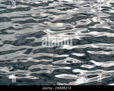 Glänzende silberne Wasseroberfläche mit Lichtreflexionen und kleinen Wellen. Schöner Hintergrund. Vor der Galata-Brücke in Istanbul Stockfoto