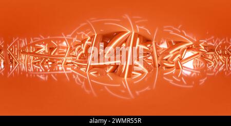 Abstrakte Wand mit goldenen Wirbeln in einer warmen orangen Studio 360 Panorama vr-Umgebungskarte Stockfoto