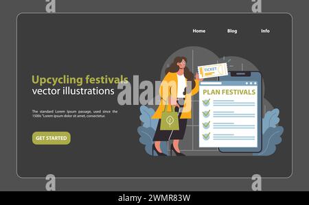 Illustration Zur Planung Von Upcycling-Festivals. Eine proaktive Person organisiert Upcycling-Festivals und hebt die gemeinschaftlichen Bemühungen zur Förderung von Nachhaltigkeit und Kreativität hervor. Stock Vektor