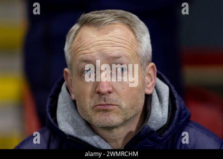 // // während des Spiels der Sky Bet League 1 Leyton Orient gegen Blackpool im Matchroom Stadium, London, Großbritannien. Februar 2024. (Foto: Juan Gasparini/News Images) in London, Großbritannien am 27.2.2024. (Foto: Juan Gasparini/News Images/SIPA USA) Credit: SIPA USA/Alamy Live News Stockfoto