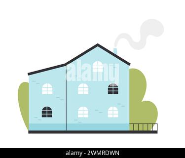 Ländliches Landhaus. Kleines Wohnhaus, Vorderansicht Gebäude mit Türen und Fenstern Karikaturvektor Illustration Stock Vektor