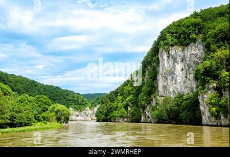 Donauschlucht, Donaudurchbruch, Weltenburg, Deutschland, Europa. Die Donauschlucht liegt am niederbayerischen Abschnitt der Donau zwischen der Stadt Ke Stockfoto