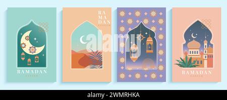 Set islamischer Grußkarten, Einladungsposter. Stock Vektor