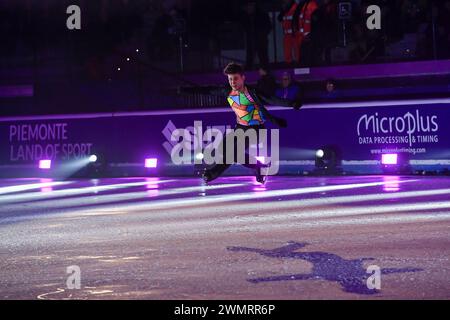 Turin, Italien. Februar 2024. Italien, Turin 24 Februar 2024 PalaVela „Lights on U“ Show für die World University Games of Turin 2025 Lukas Britschgi (Foto: Tonello Abozzi/Pacific Press/SIPA USA) Credit: SIPA USA/Alamy Live News Stockfoto