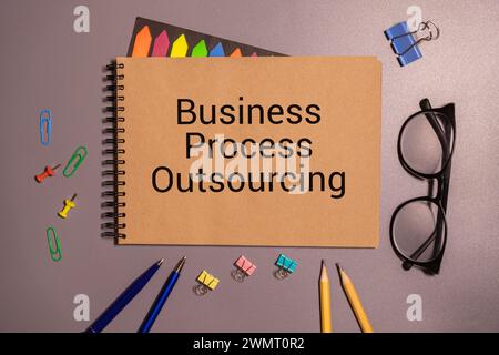 Business Process Outsourcing BPO wird auf einem Foto mit dem Text angezeigt. Stockfoto