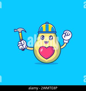 Niedliche Avocado wird Zu Einem Home Builder Mascot Charakter Vektor Icon Illustration. Stock Vektor