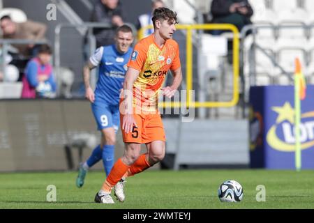 Krakau, Polen. Februar 2024. Aleks Lawniczak von Zaglebie Lubin wurde während des Polnischen PKO Ekstraklasa League 2023/2024 im Cracovia Stadion gesehen. Endpunktzahl: Puszcza Niepolomice 2:2 Zaglebie Lubin. Quelle: SOPA Images Limited/Alamy Live News Stockfoto